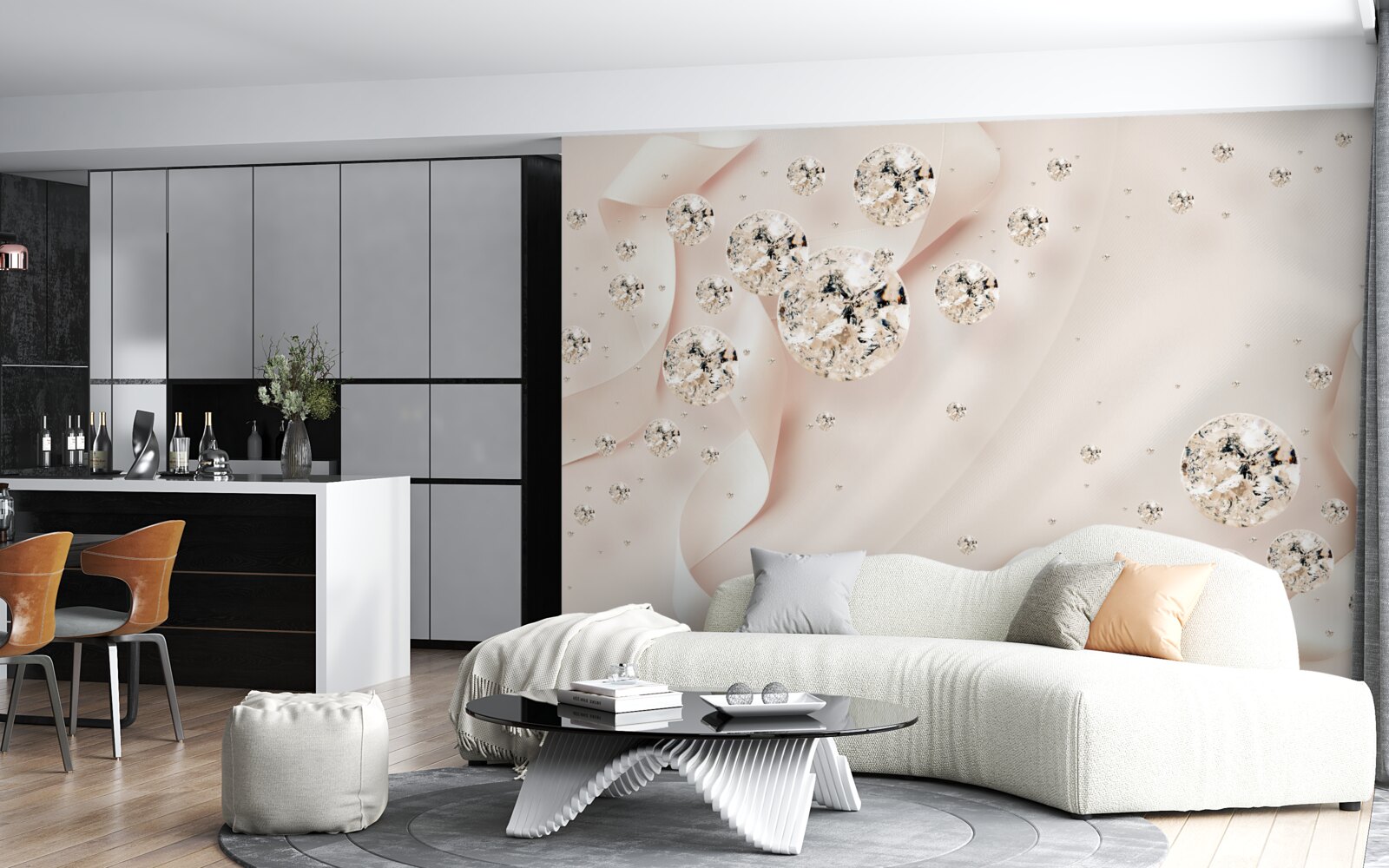 Фотошпалери білі діаманти зачаровують на ніжному рожевому тлі