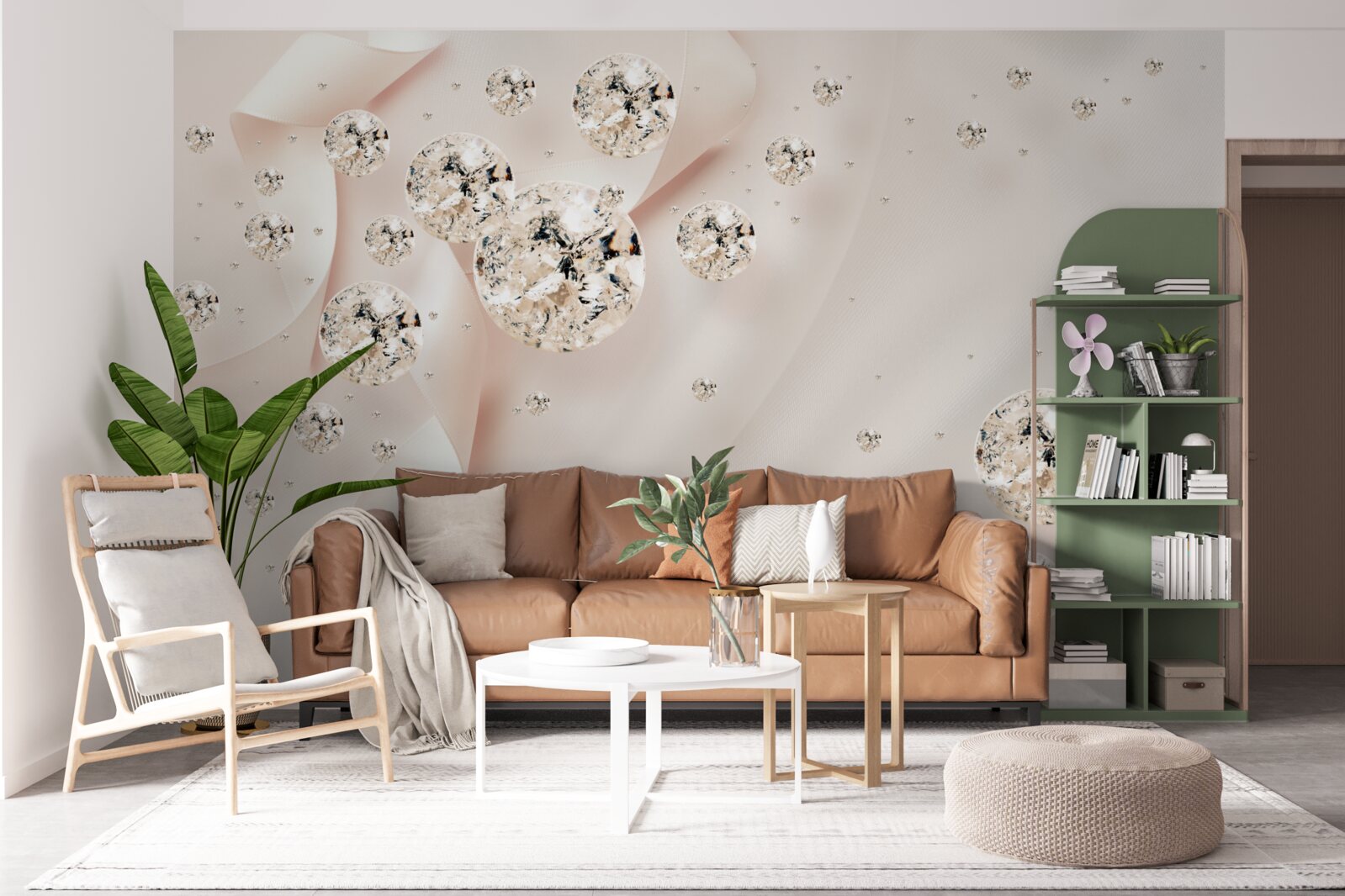 Фотошпалери білі діаманти зачаровують на ніжному рожевому тлі