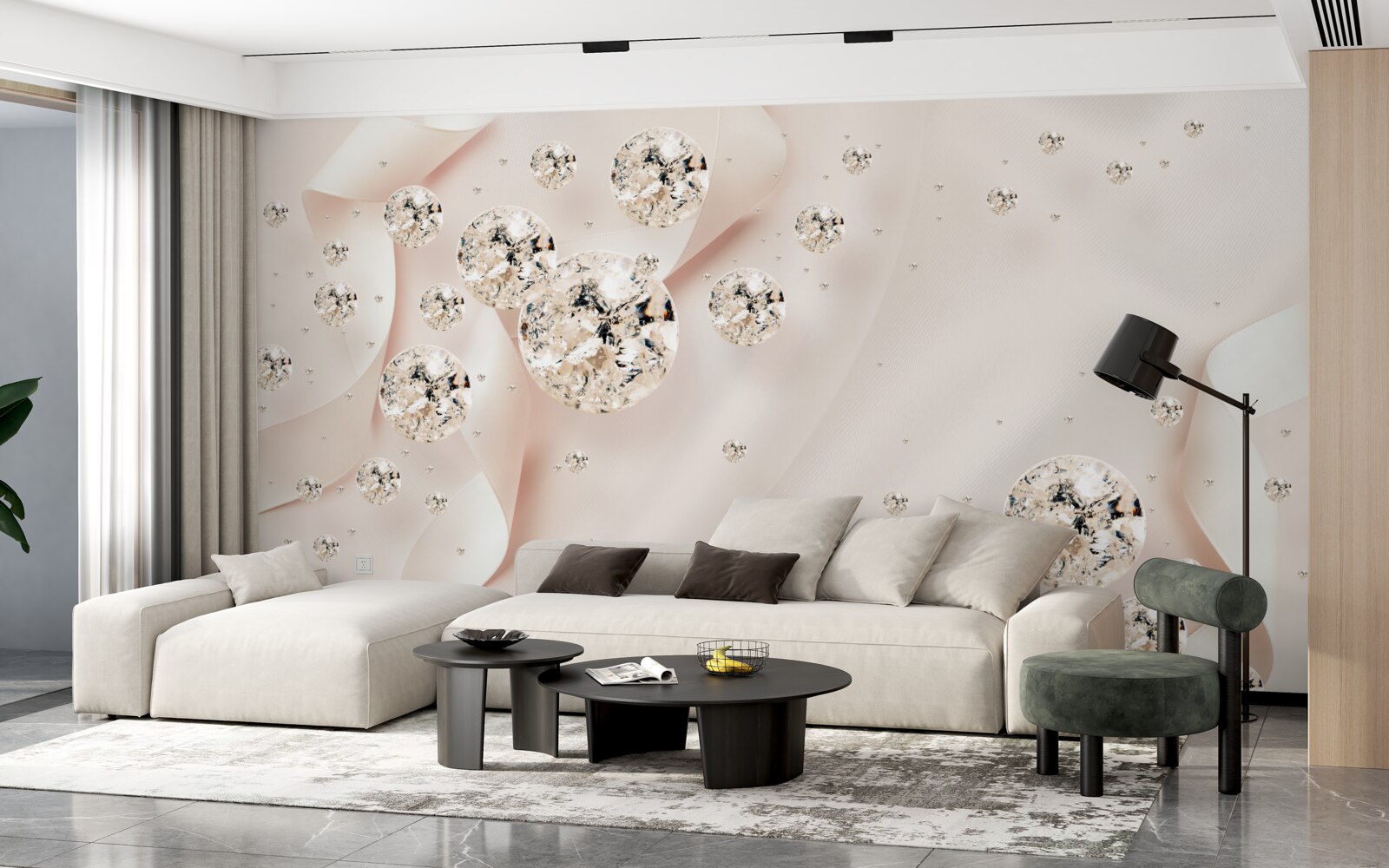 Фотошпалери білі діаманти зачаровують на ніжному рожевому тлі