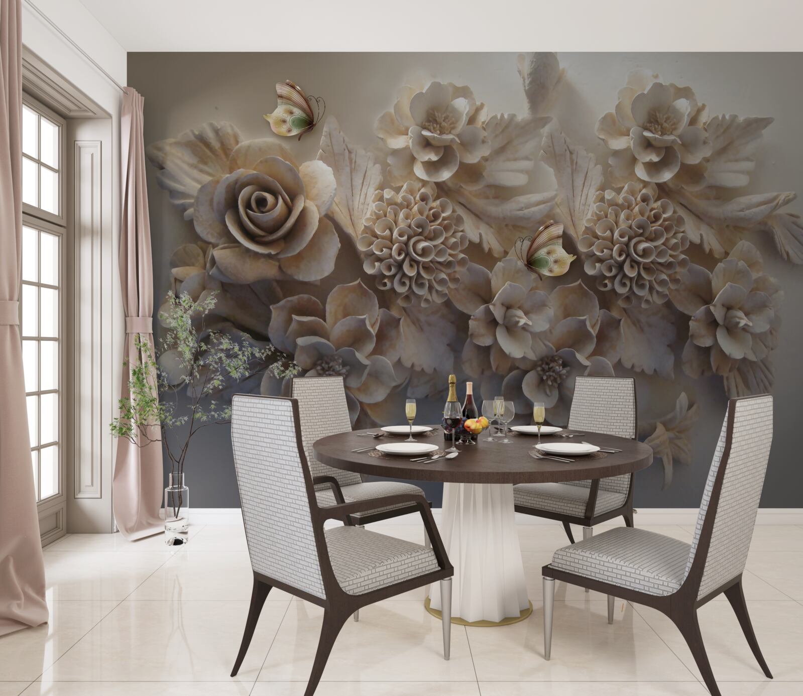 Фотошпалери набір великих квітів у кремових тонах