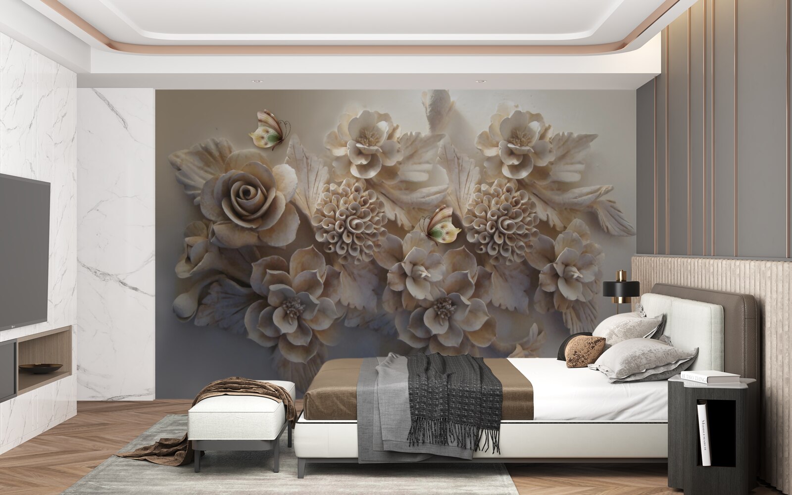 Фотошпалери набір великих квітів у кремових тонах