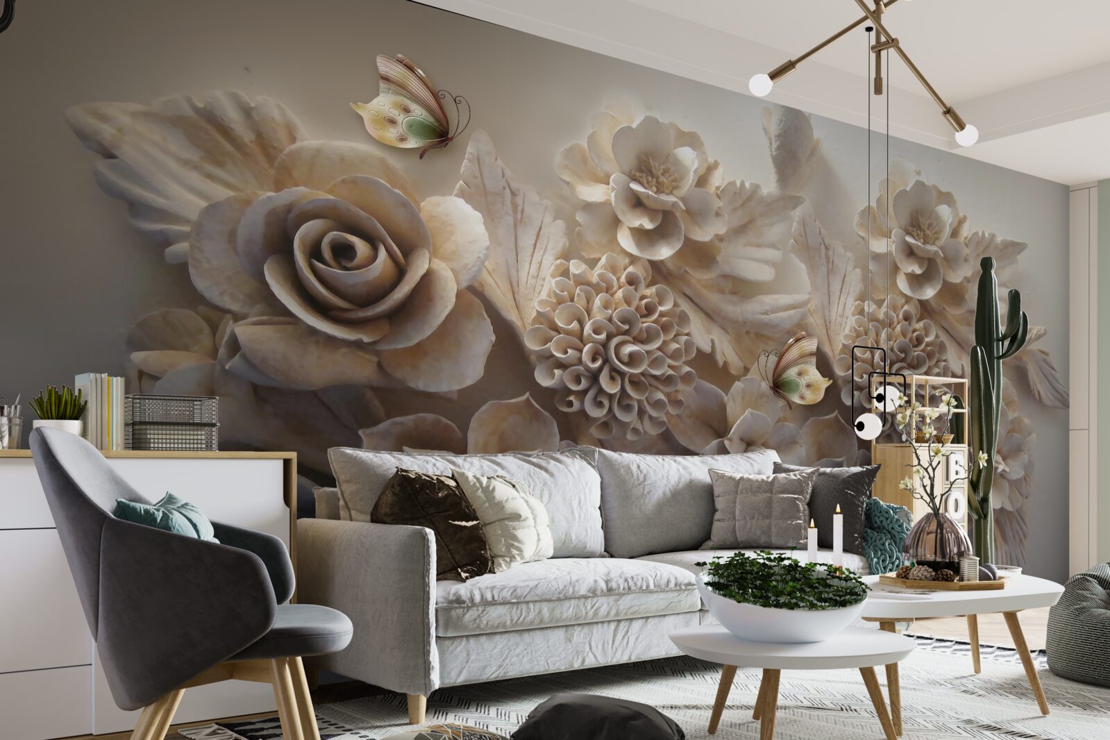 Фотошпалери набір великих квітів у кремових тонах