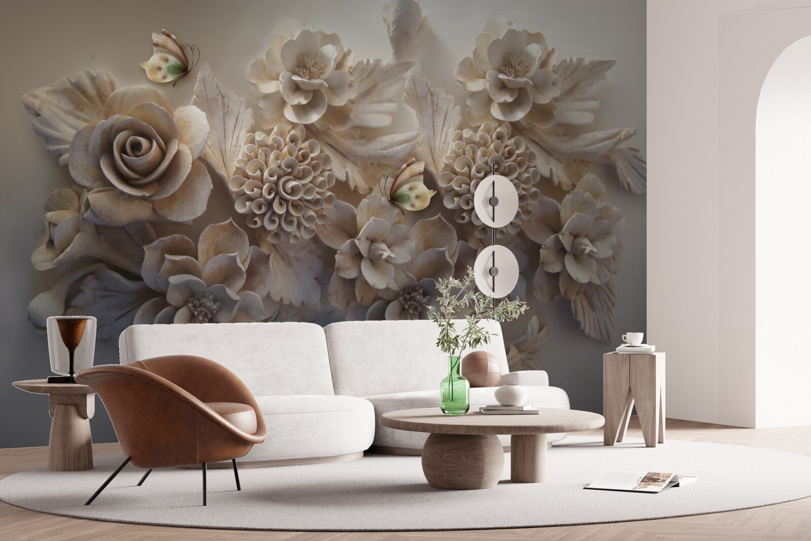 Фотошпалери набір великих квітів у кремових тонах