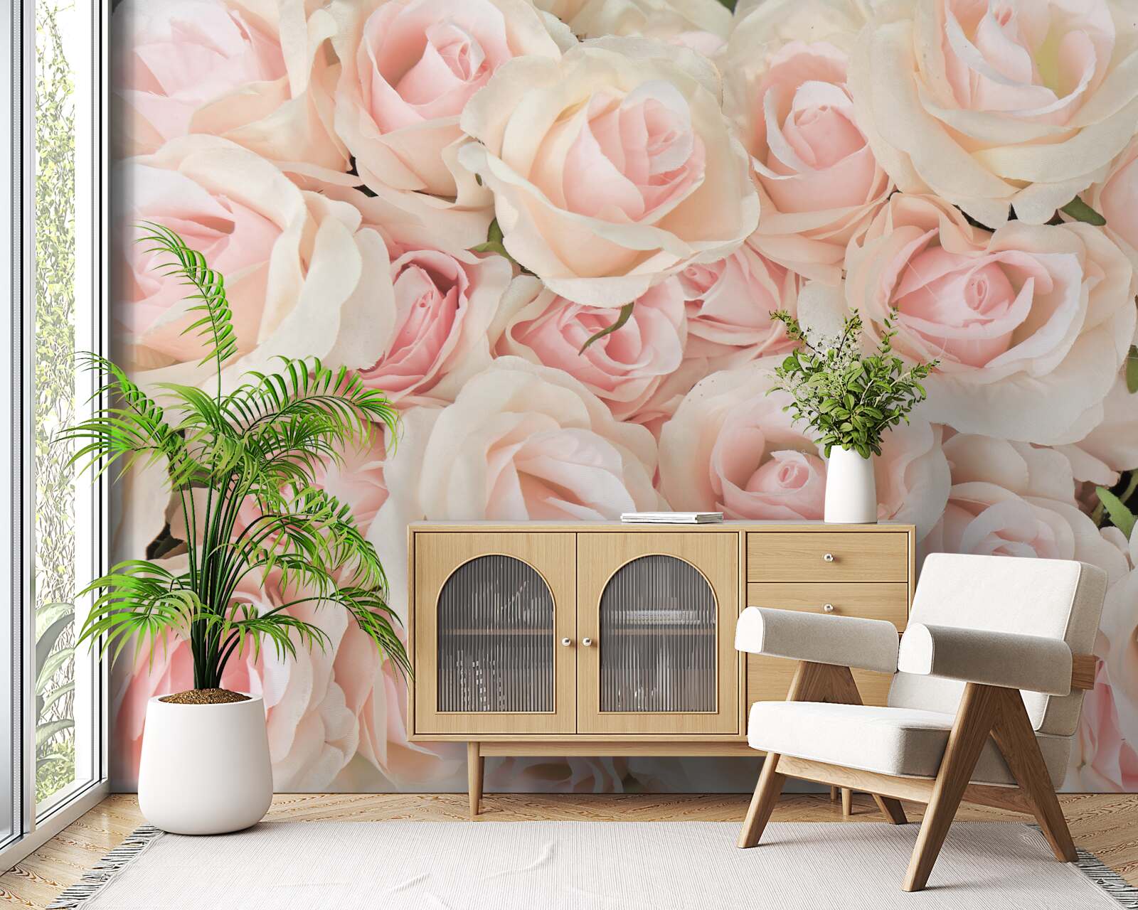 Фотошпалери багато ніжних рожевих троянд