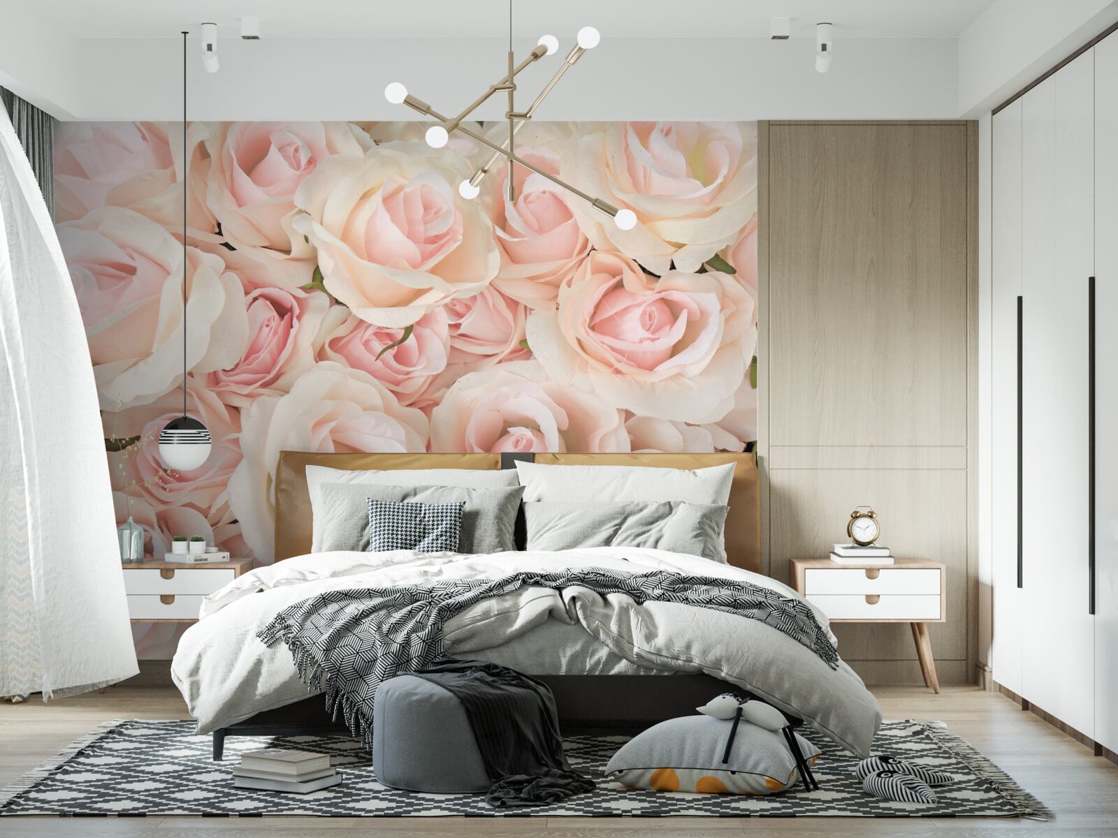 Фотошпалери багато ніжних рожевих троянд