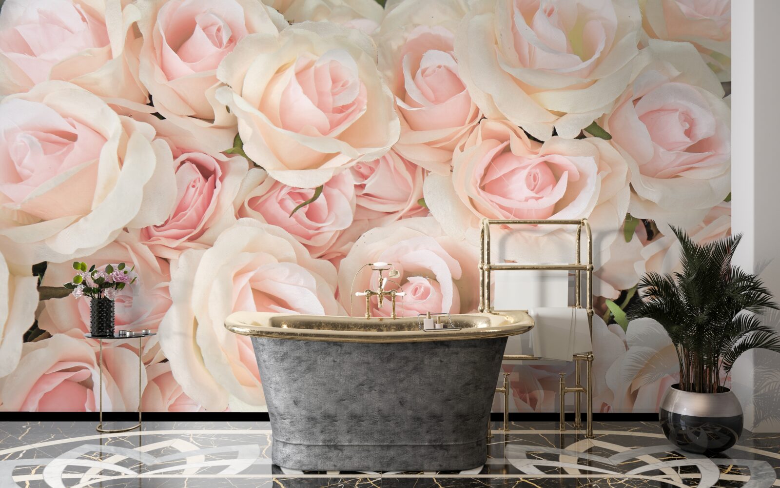 Фотошпалери багато ніжних рожевих троянд