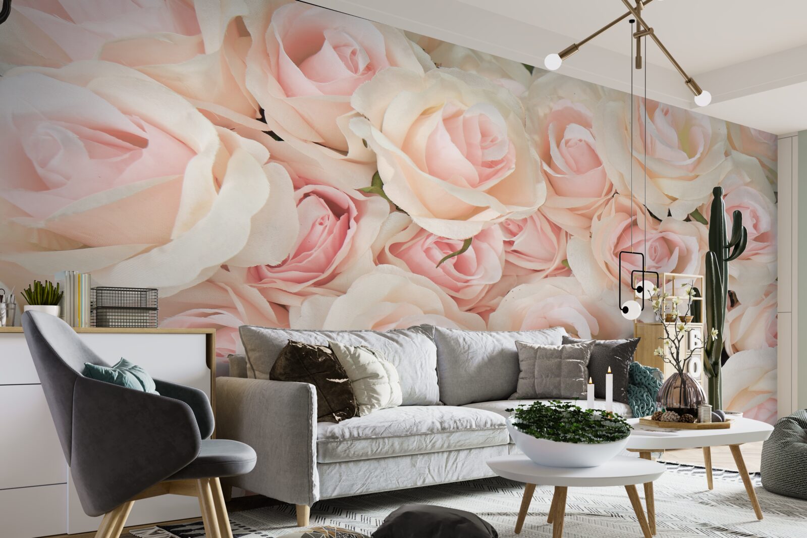 Фотошпалери багато ніжних рожевих троянд