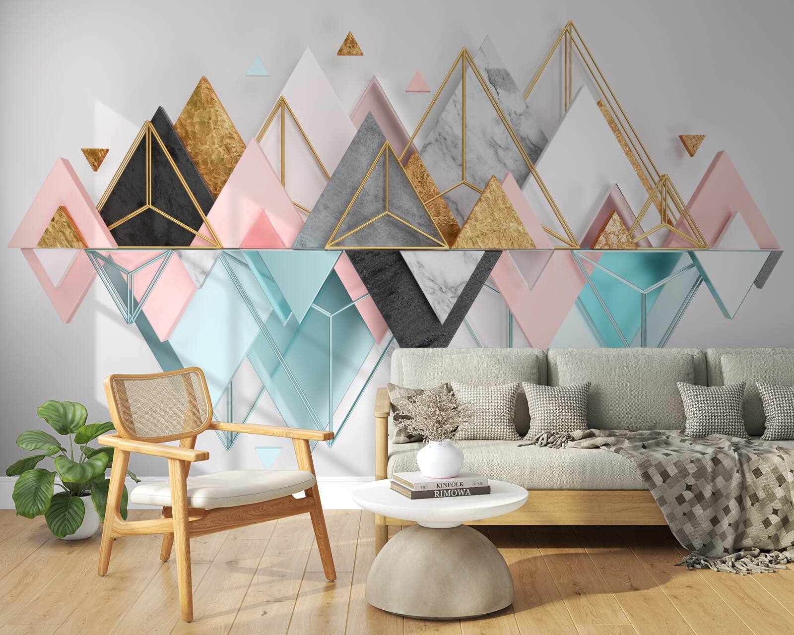 Фотошпалери абстрактні зображення у вигляді різнокольорових трикутників