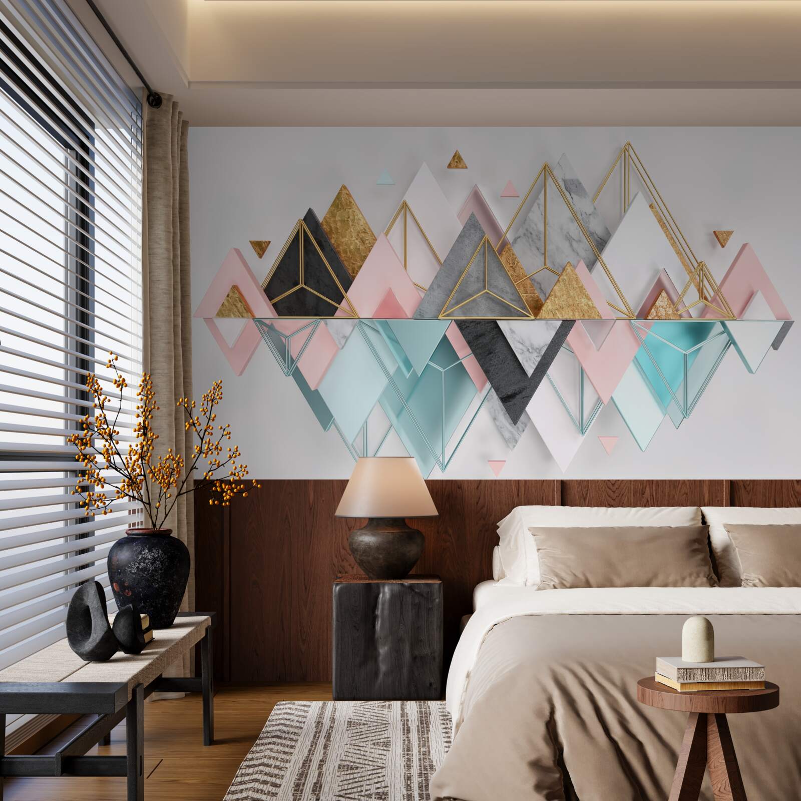 Фотошпалери абстрактні зображення у вигляді різнокольорових трикутників