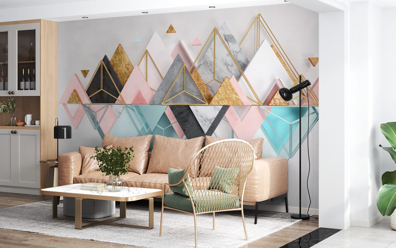 Фотошпалери абстрактні зображення у вигляді різнокольорових трикутників