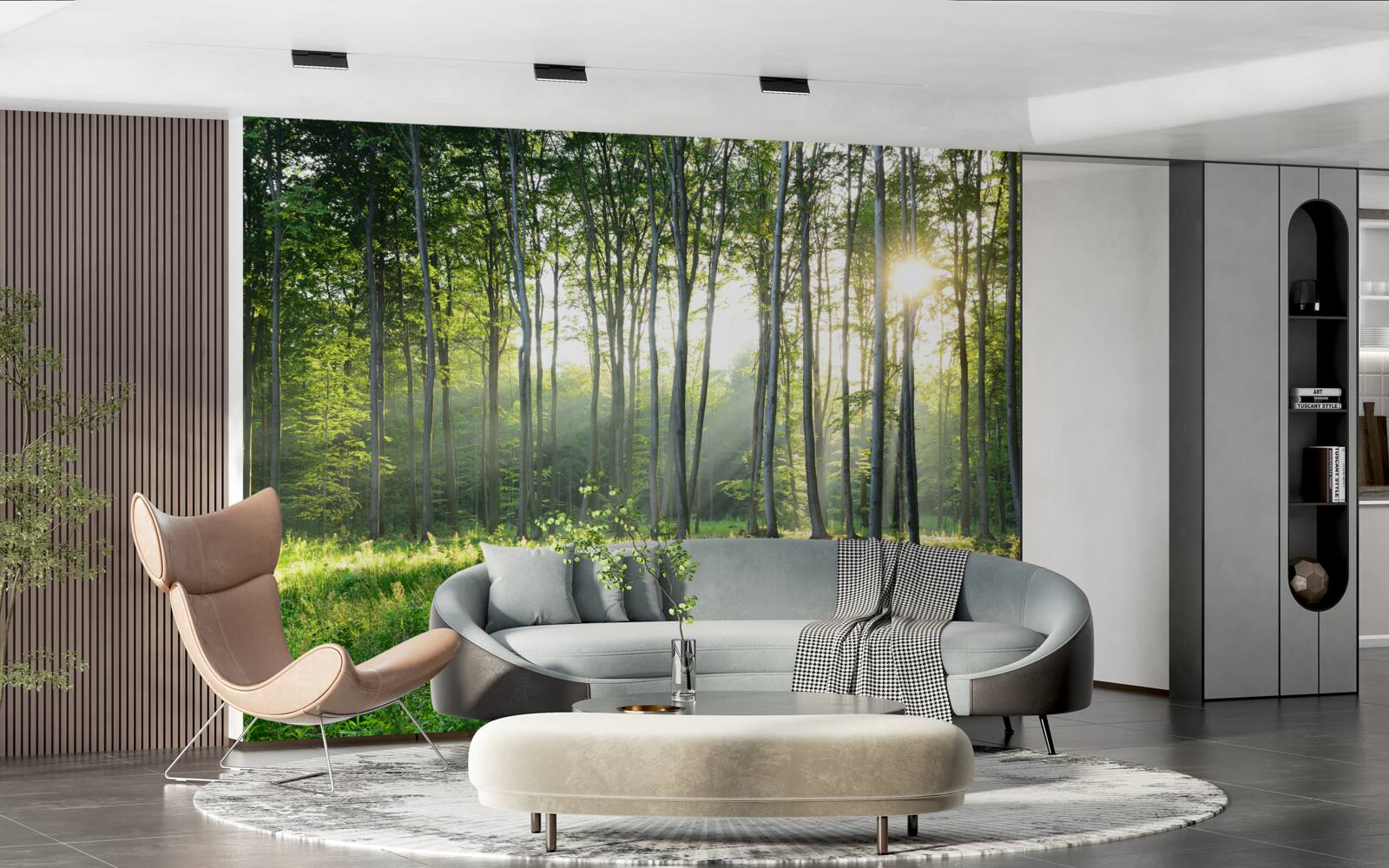 Фотошпалери місце на природі з видом на ранкове сонце в лісі