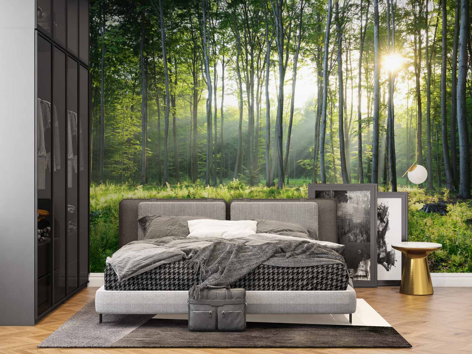 Фотошпалери місце на природі з видом на ранкове сонце в лісі