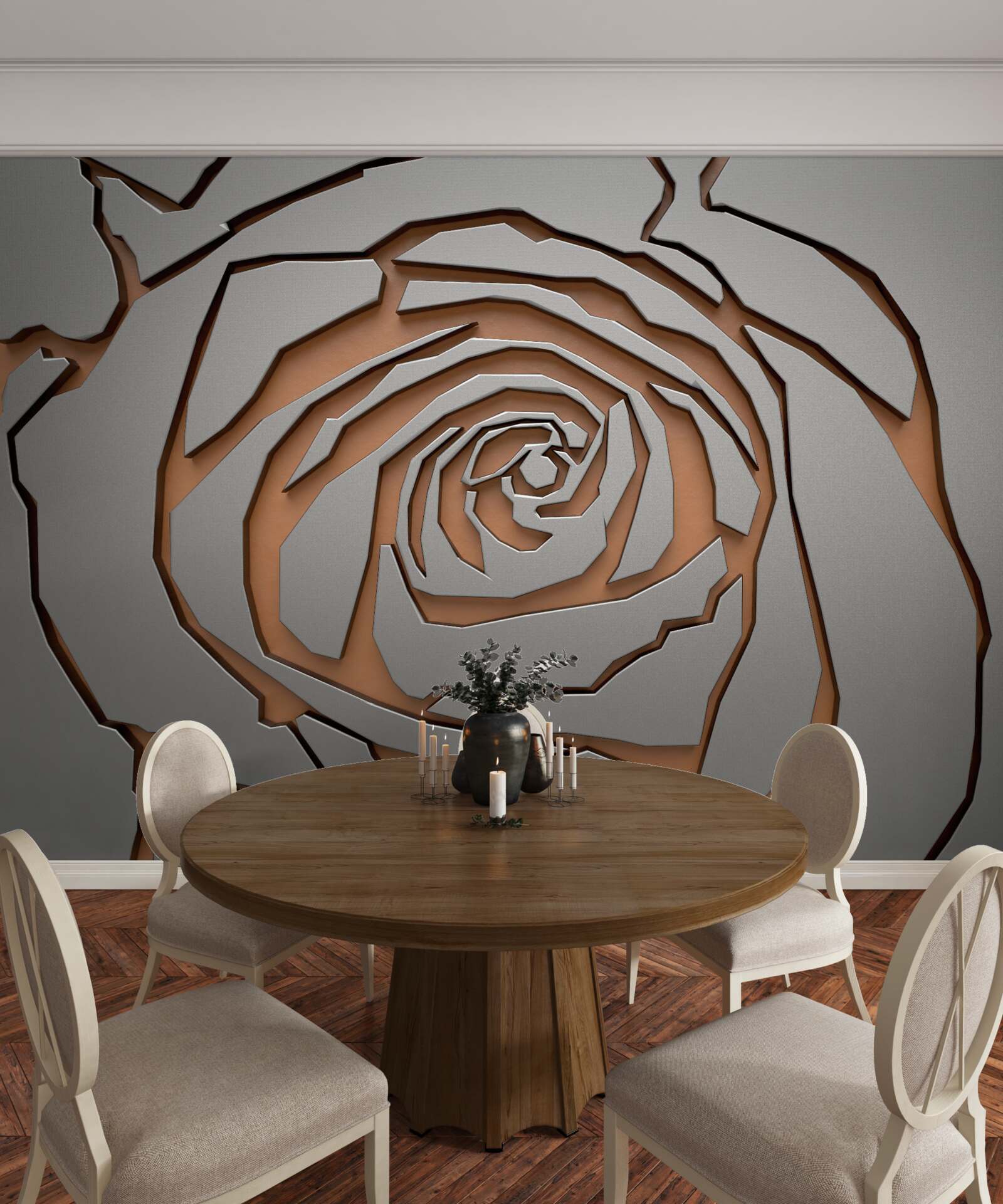 Фотошпалери на стіні підсвічується одна велика троянда