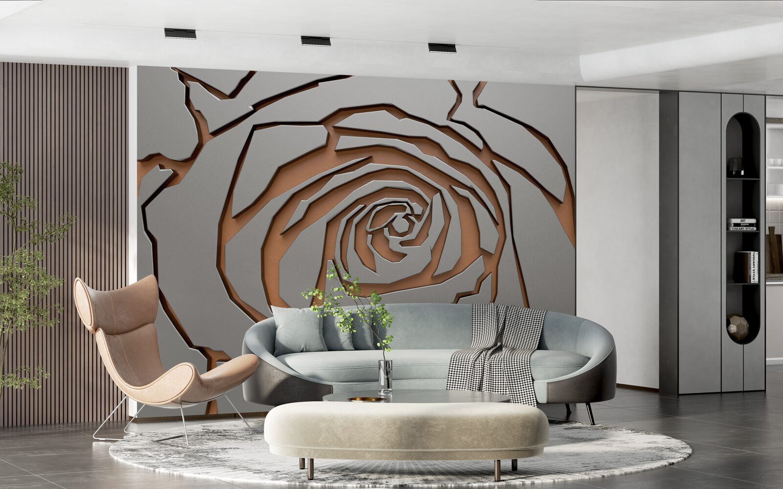 Фотошпалери на стіні підсвічується одна велика троянда