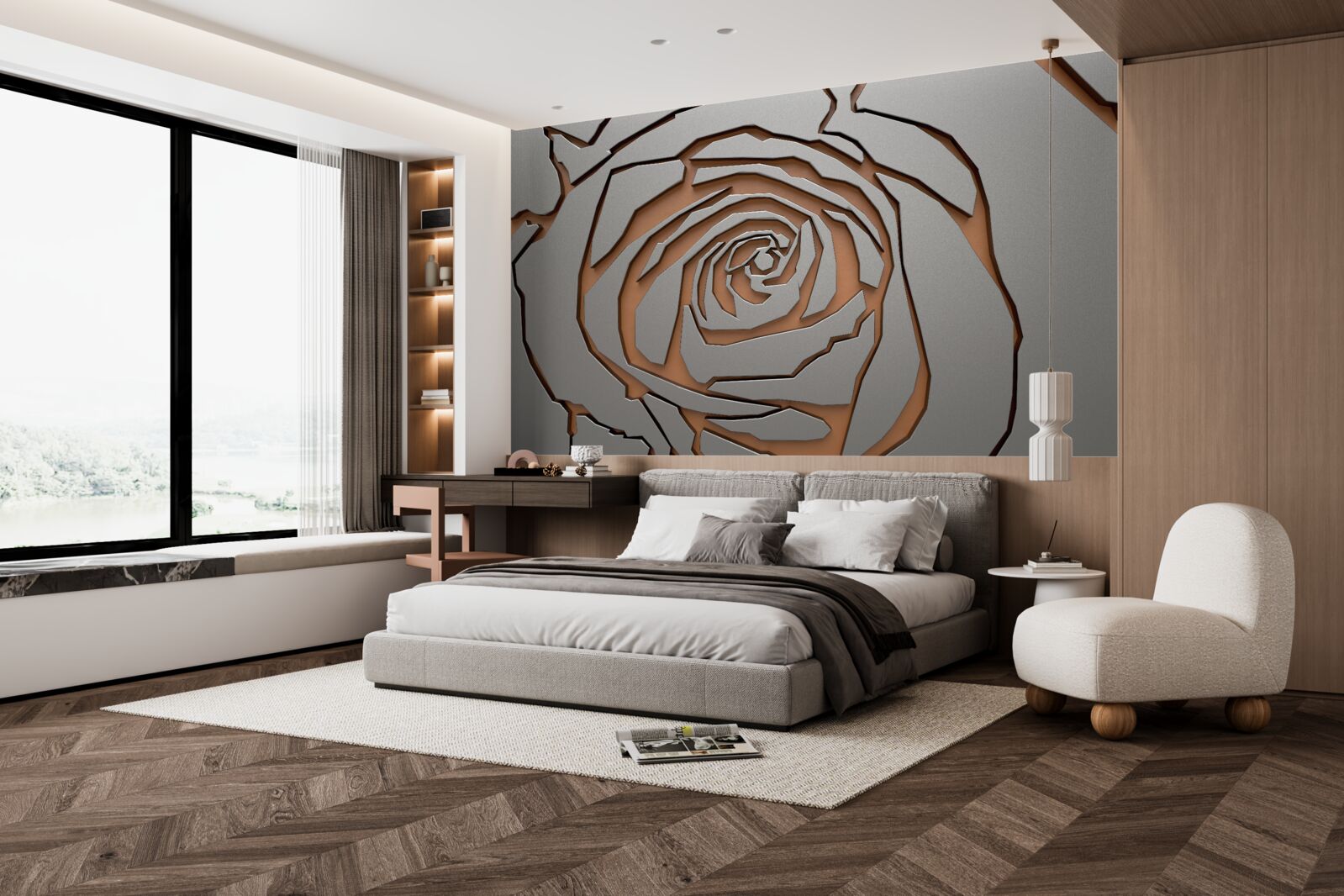 Фотошпалери на стіні підсвічується одна велика троянда