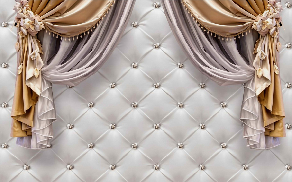 Фотошпалери біла стьобана стіна та штори