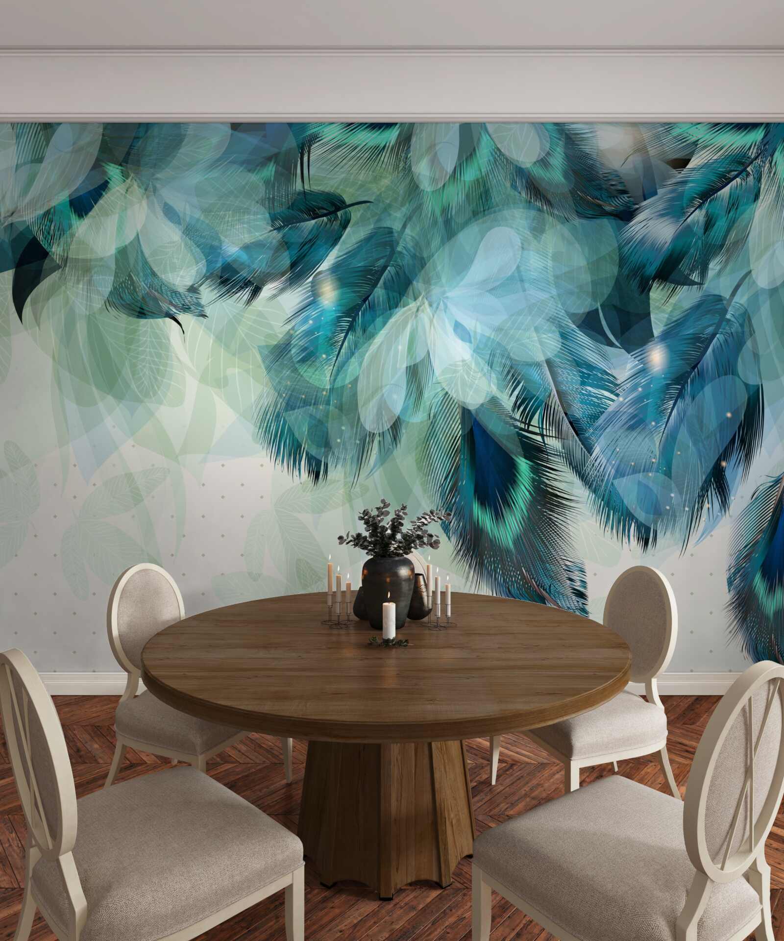 Фотошпалери павине пір'я у відтінку бірюзи