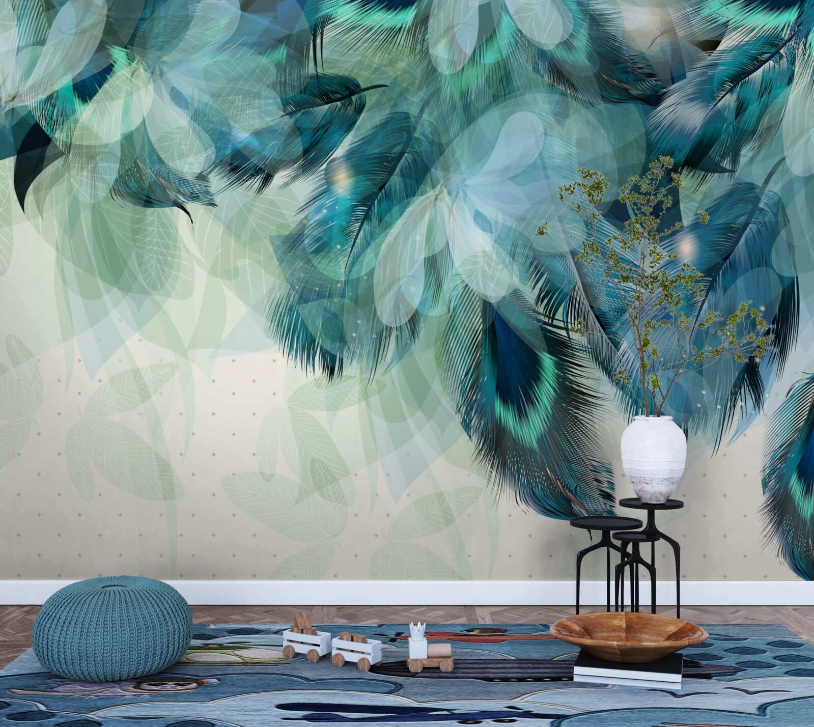 Фотошпалери павине пір'я у відтінку бірюзи