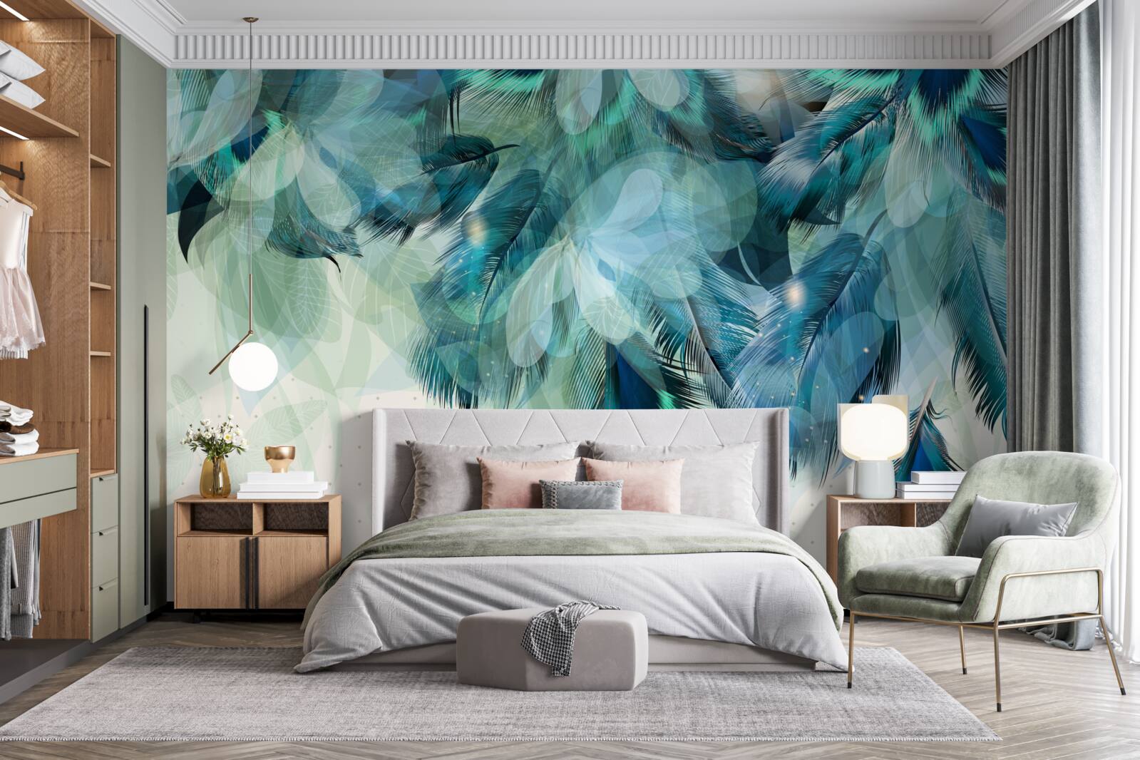 Фотошпалери павине пір'я у відтінку бірюзи