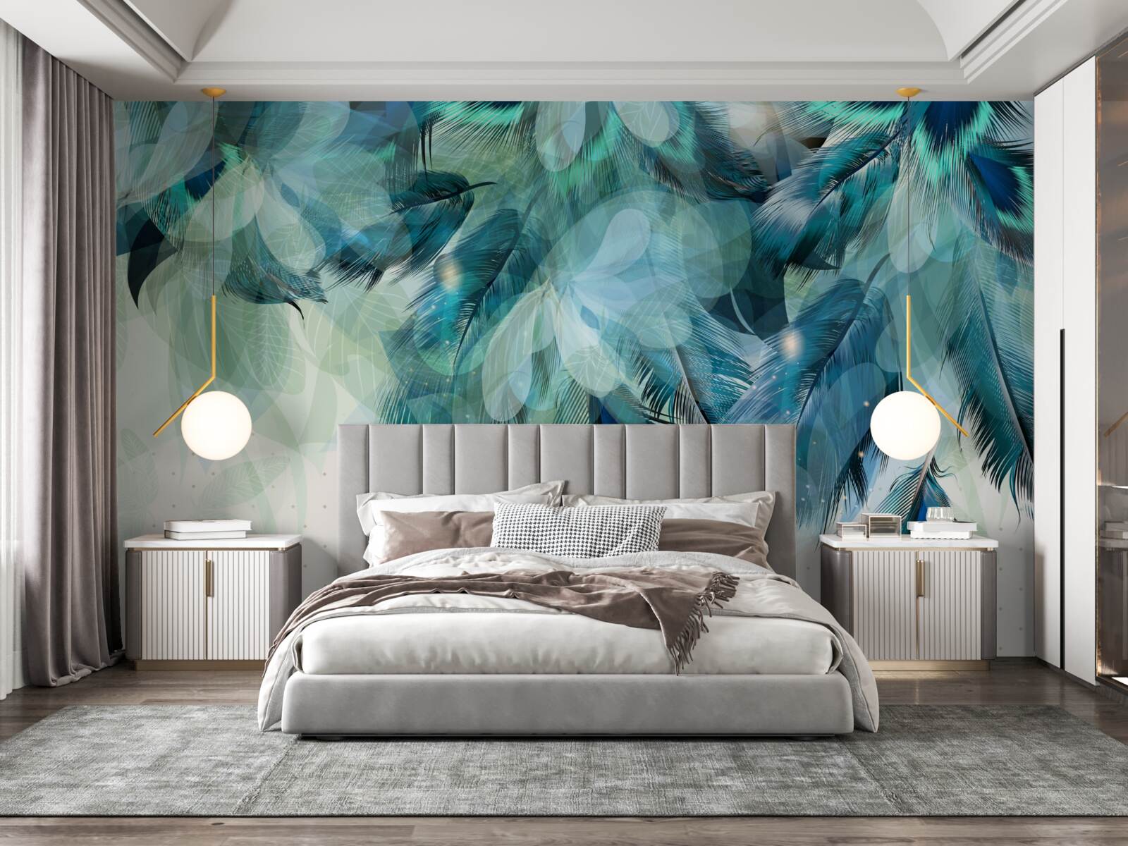 Фотошпалери павине пір'я у відтінку бірюзи