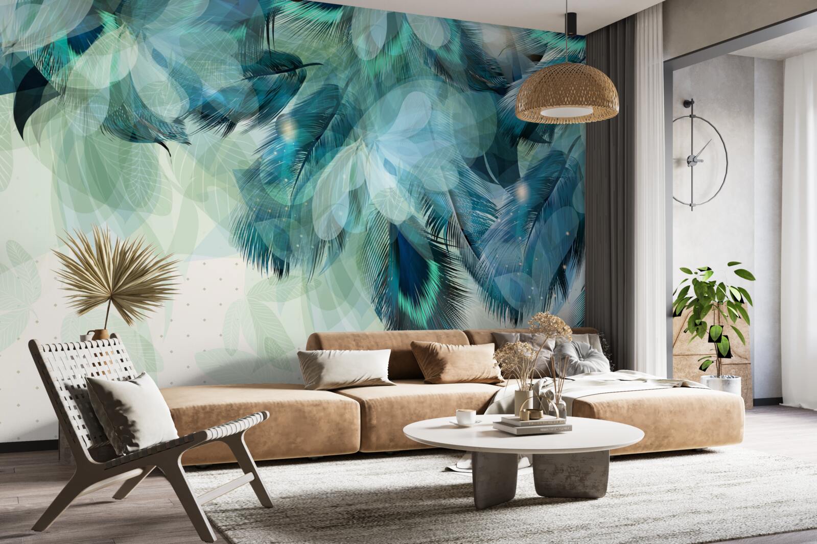 Фотошпалери павине пір'я у відтінку бірюзи