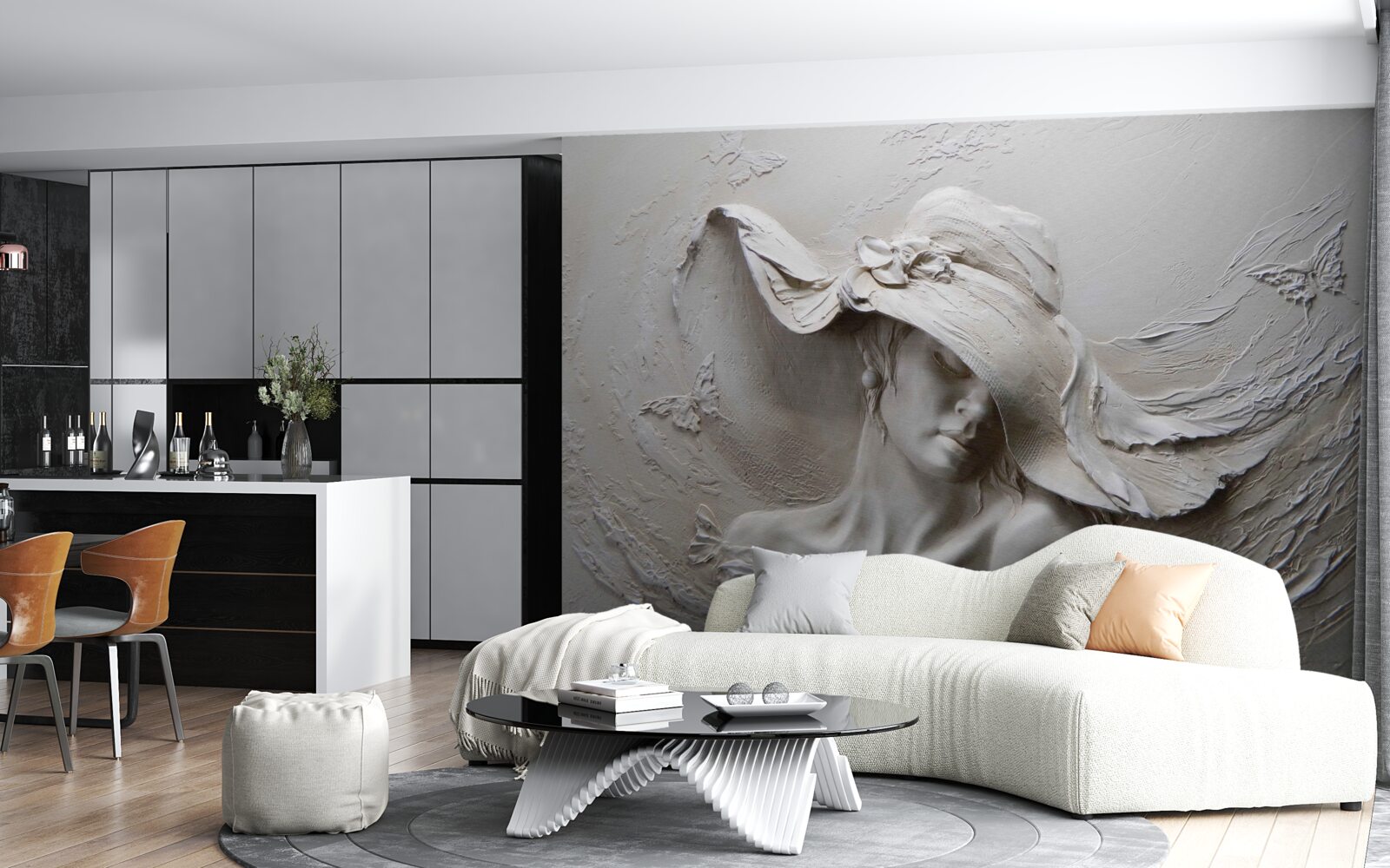 Фотошпалери на стіні вирізьблене зображення дівчини в капелюсі