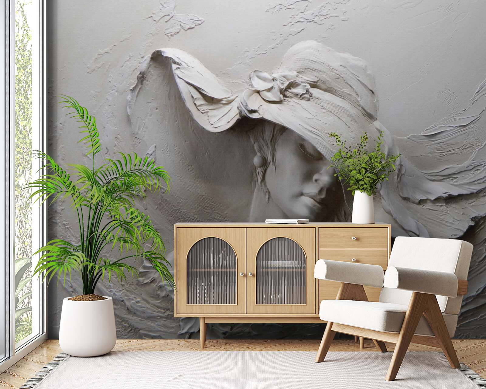 Фотошпалери на стіні вирізьблене зображення дівчини в капелюсі