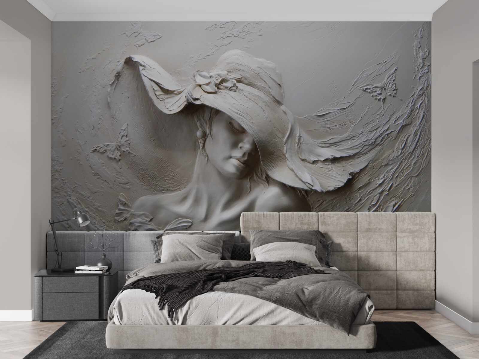 Фотошпалери на стіні вирізьблене зображення дівчини в капелюсі