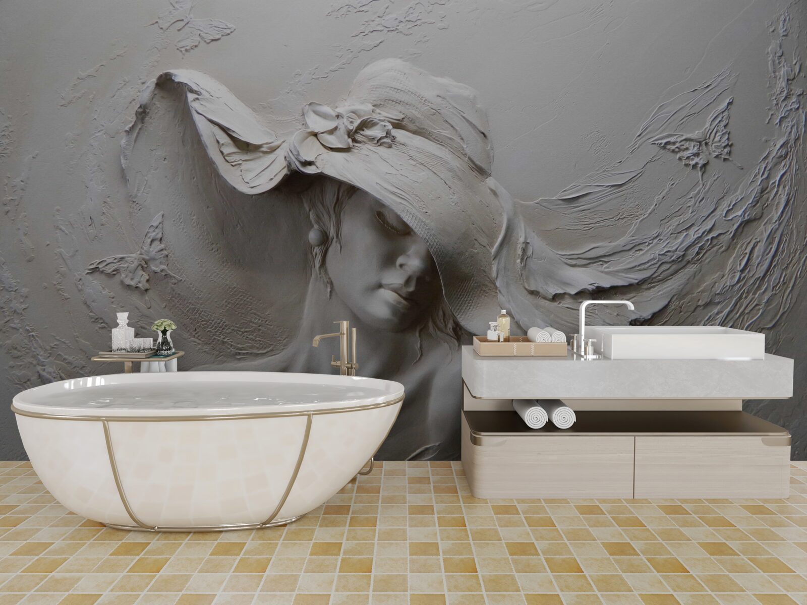 Фотошпалери на стіні вирізьблене зображення дівчини в капелюсі