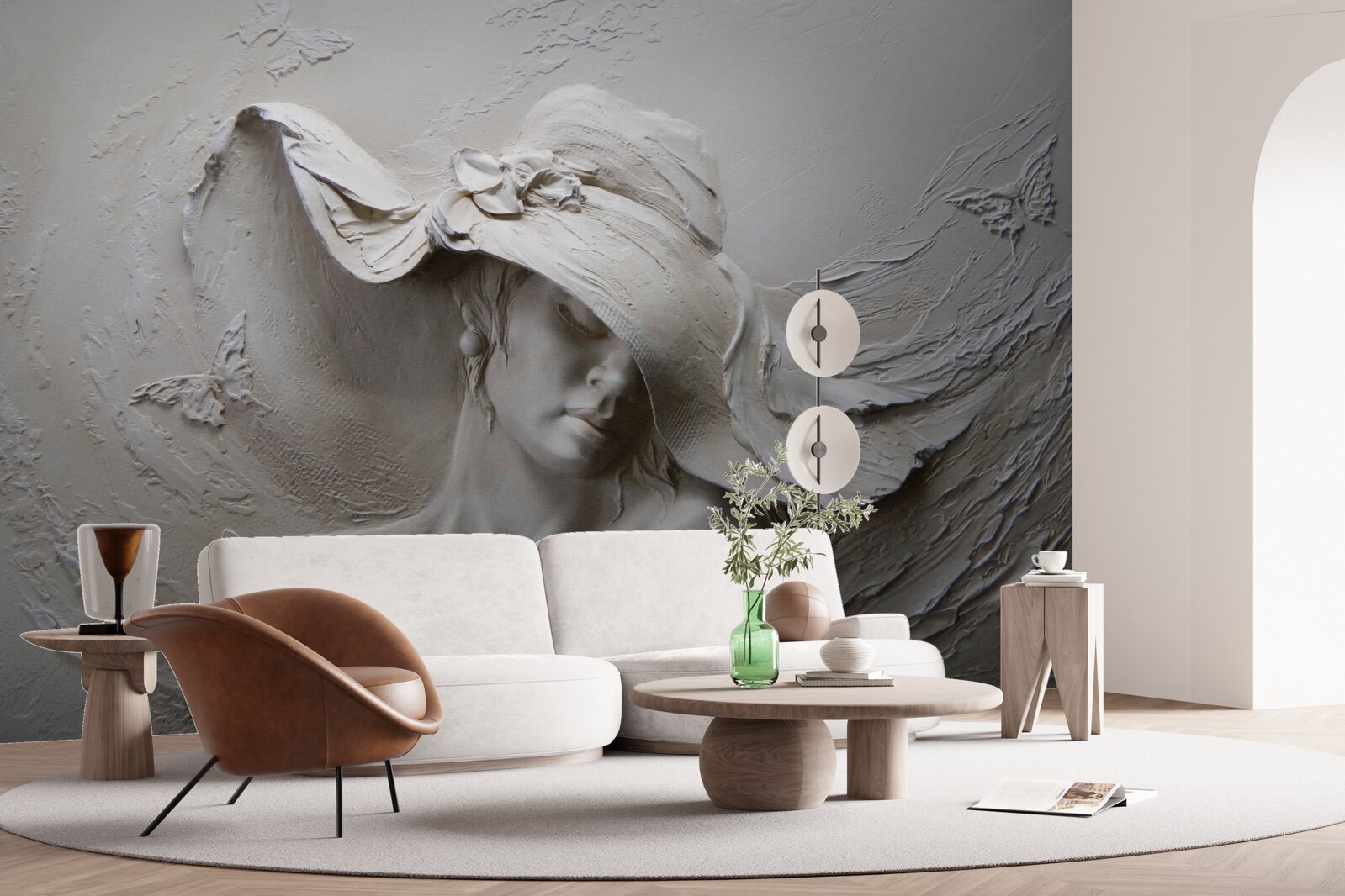 Фотошпалери на стіні вирізьблене зображення дівчини в капелюсі