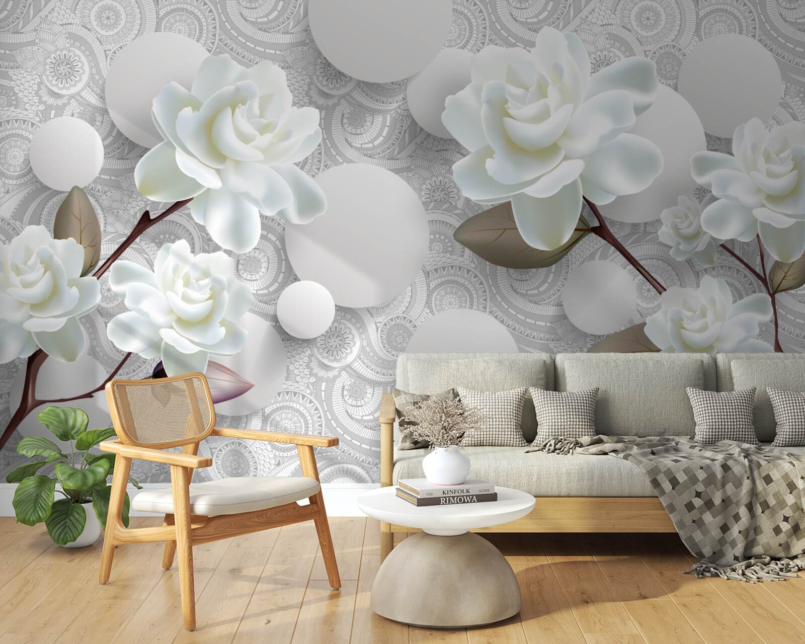 Фотошпалери кола та білосніжні троянди