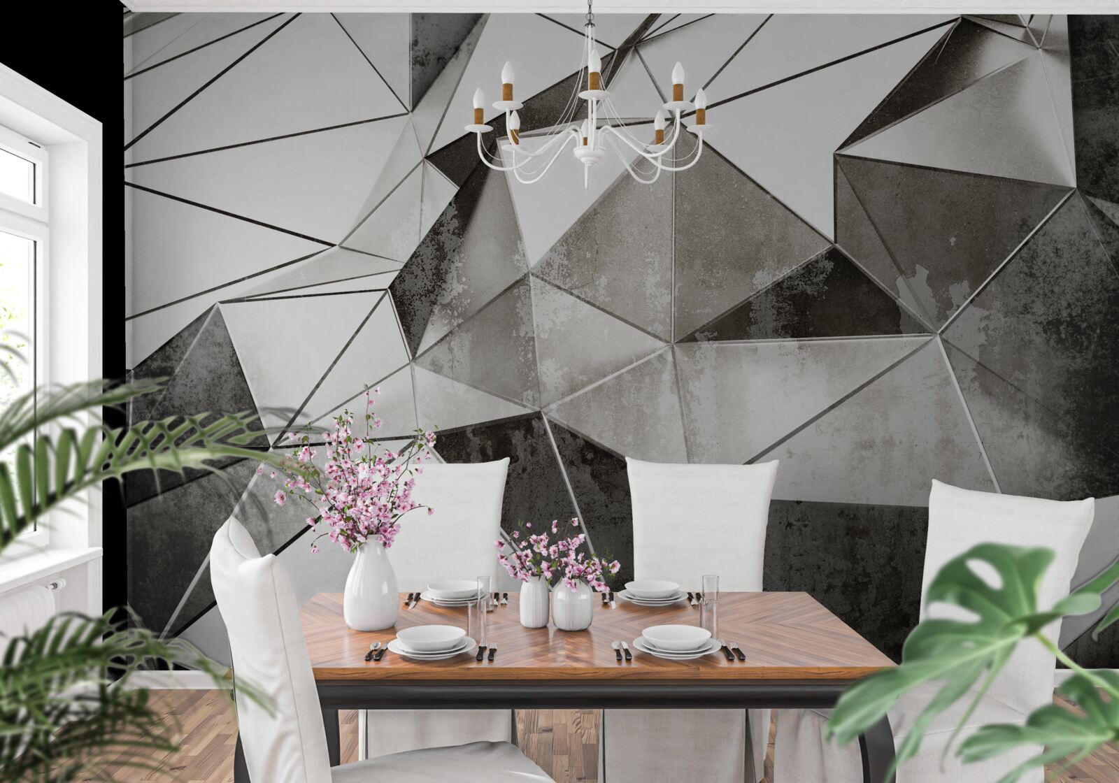 Фотошпалери абстрактний чорно-білий фон у геометричному стилі