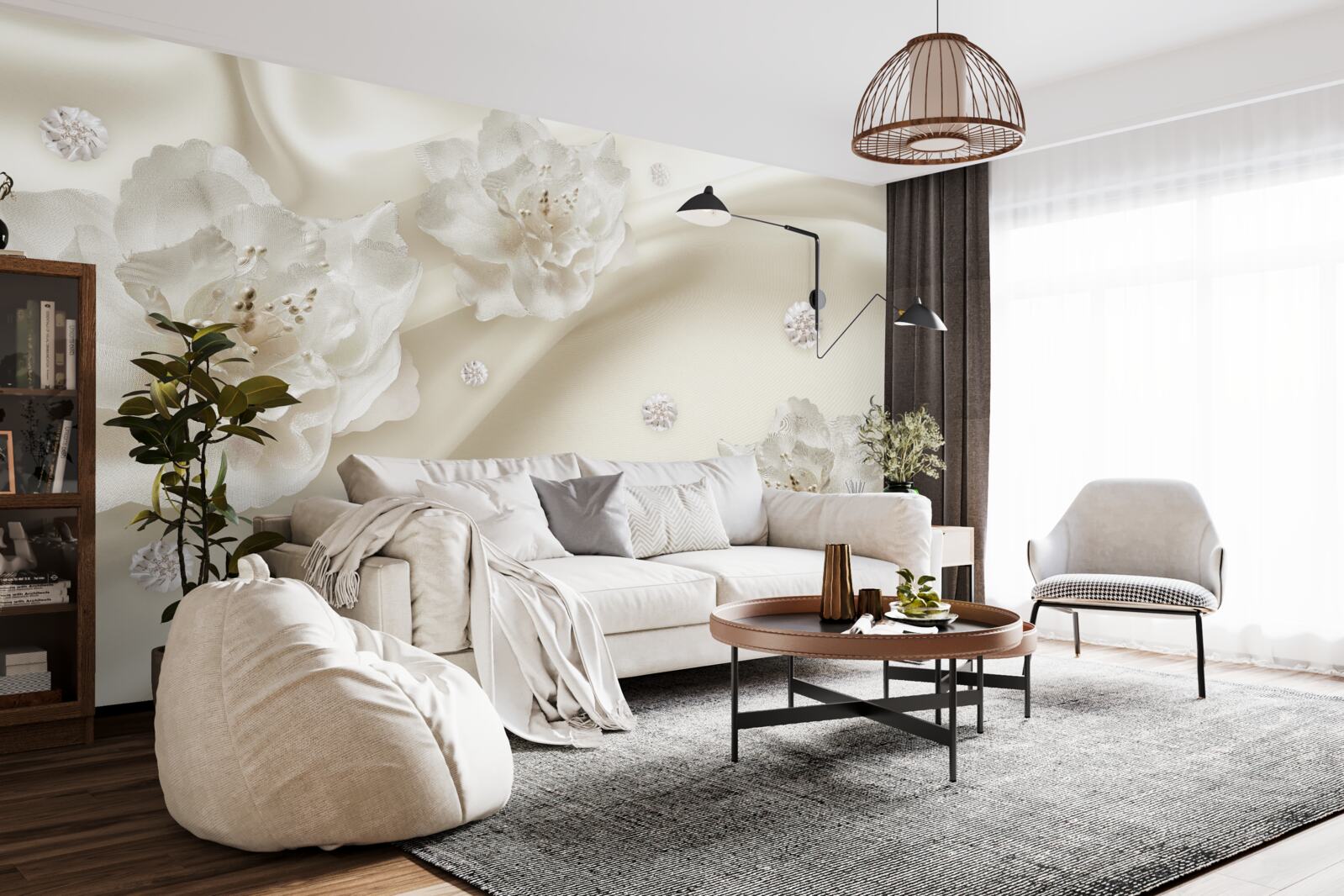 Фотошпалери ніжні білі троянди на тканині