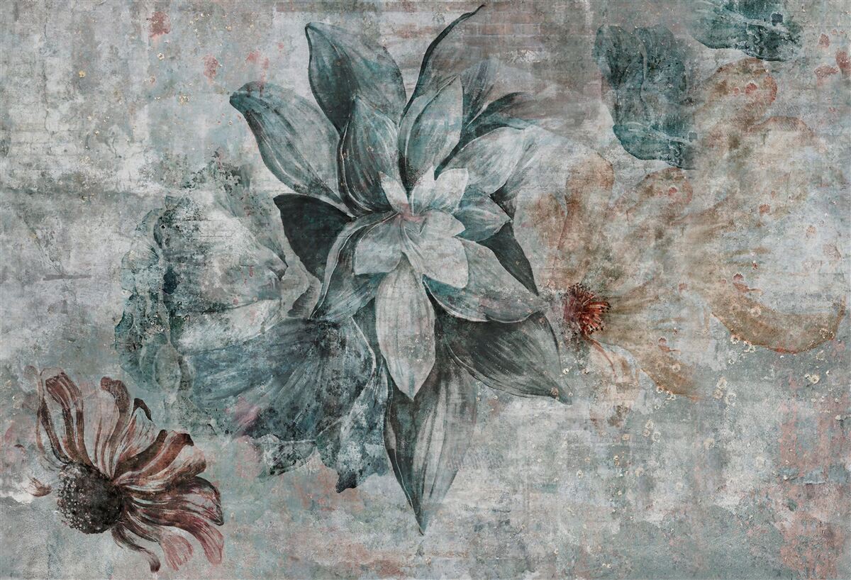 Фотошпалери квітучі рослини на бетонному бар'єрі