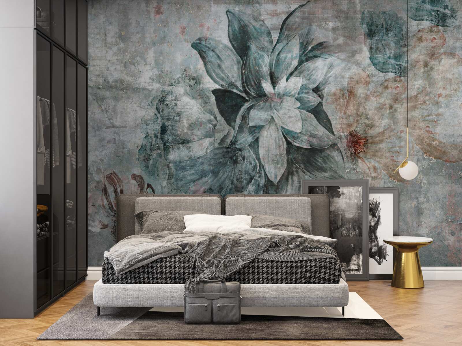 Фотошпалери квітучі рослини на бетонному бар'єрі