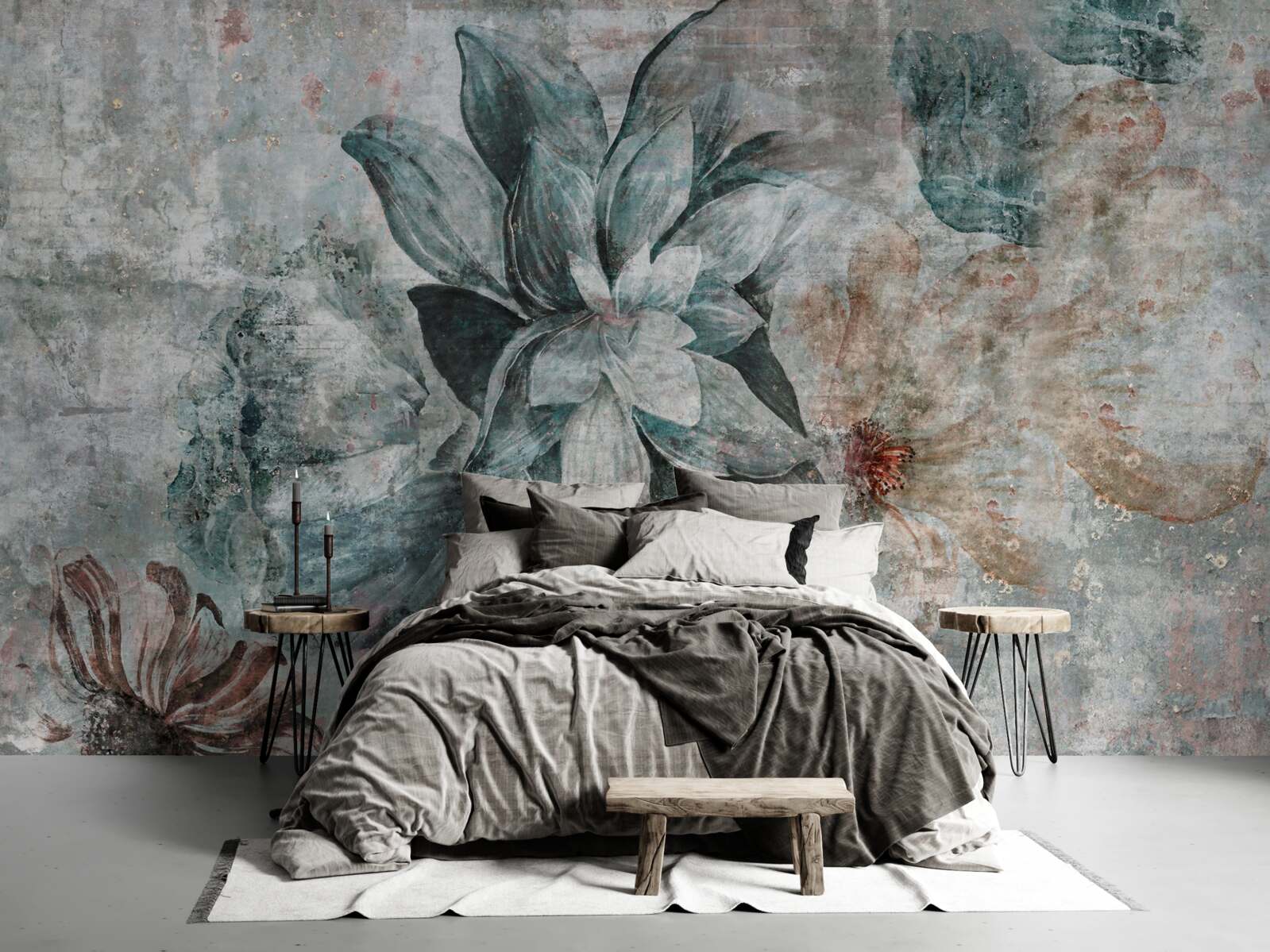 Фотошпалери квітучі рослини на бетонному бар'єрі