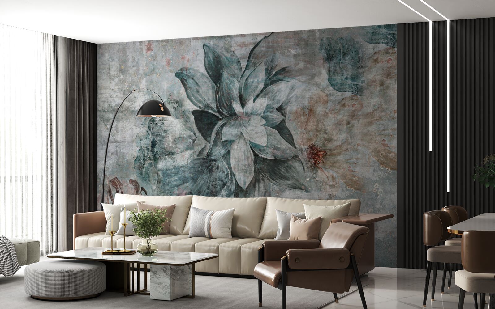 Фотошпалери квітучі рослини на бетонному бар'єрі