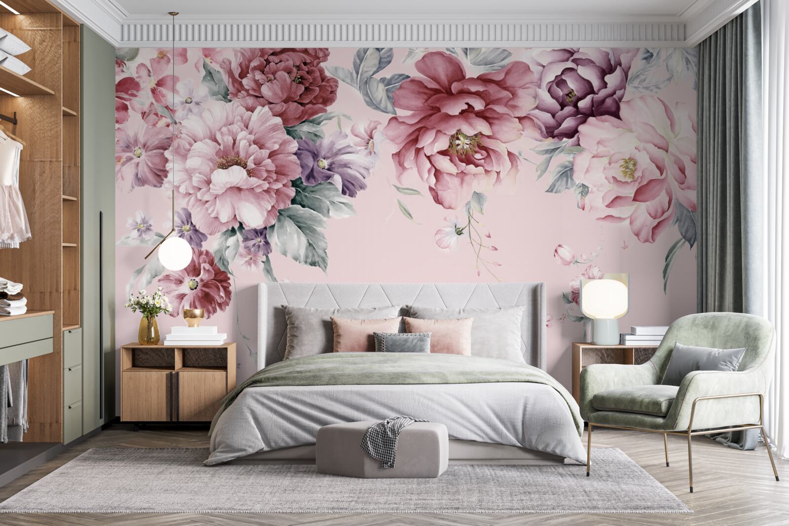 Фотошпалери різні рожеві квіти