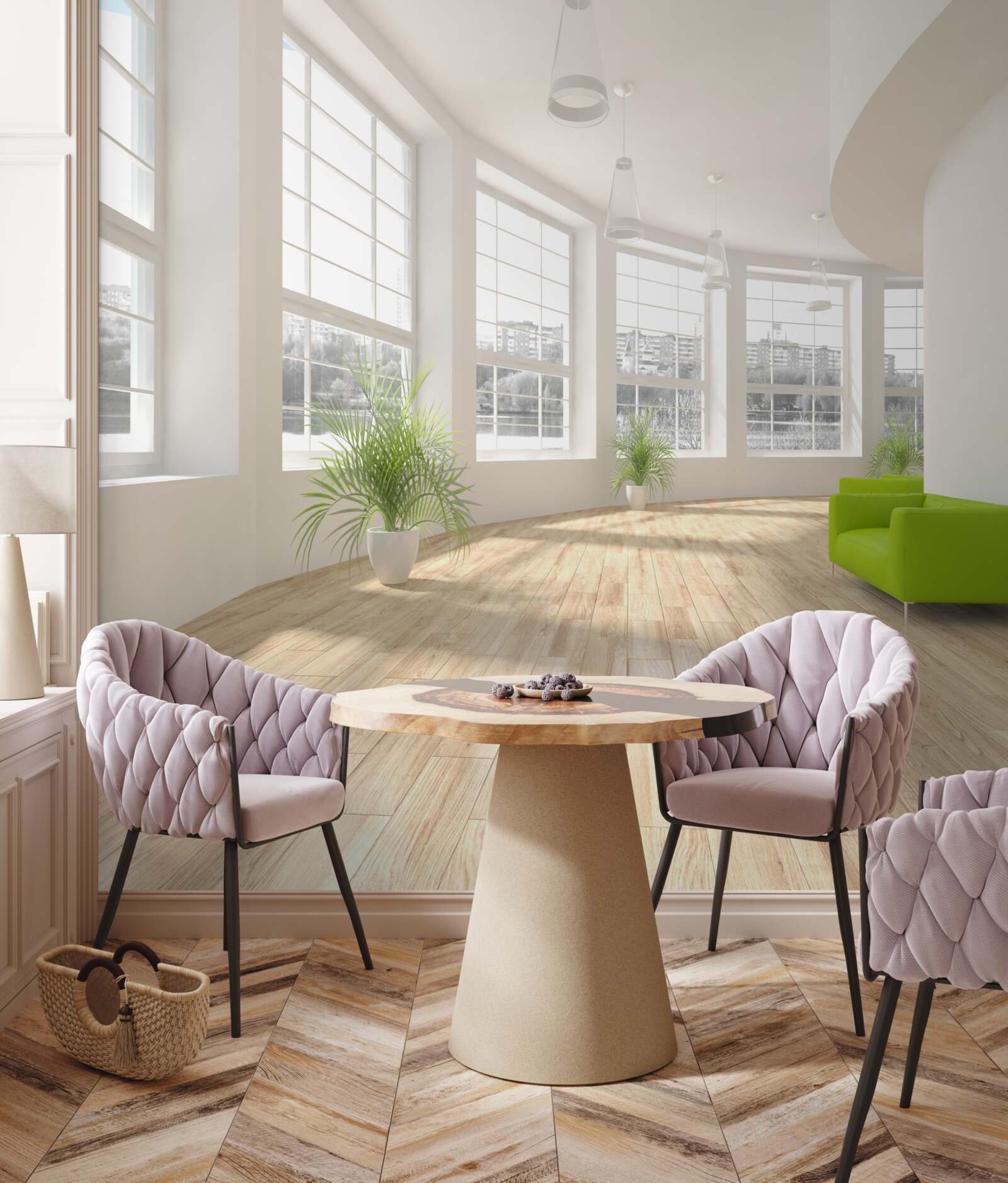 Фотошпалери білий коридор з вікнами від підлоги до стелі