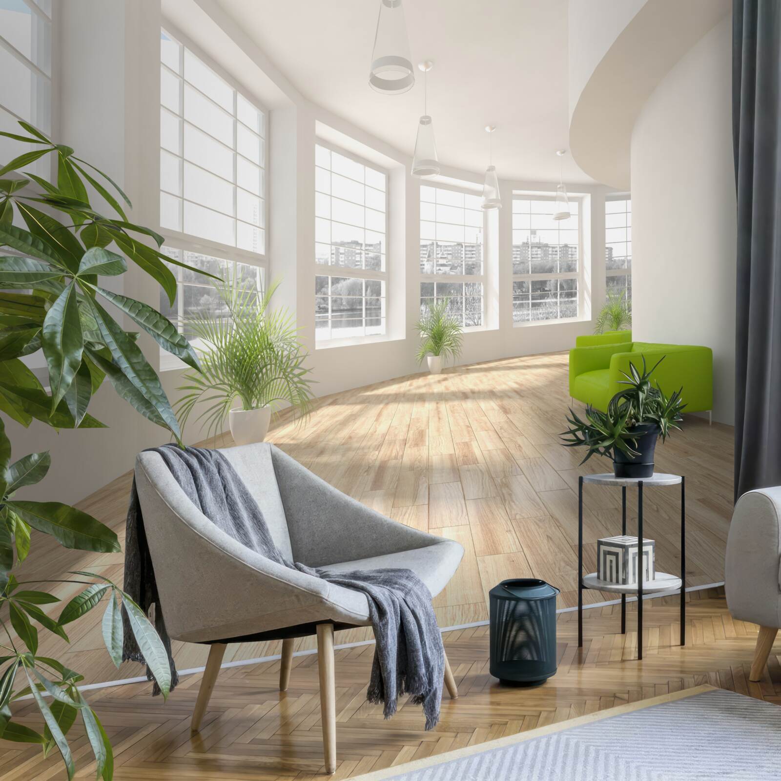 Фотошпалери білий коридор з вікнами від підлоги до стелі