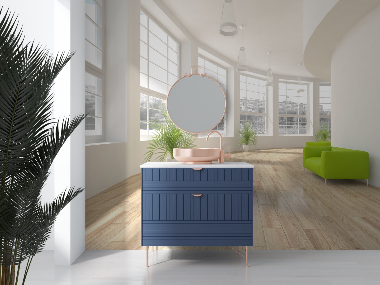 Фотошпалери білий коридор з вікнами від підлоги до стелі