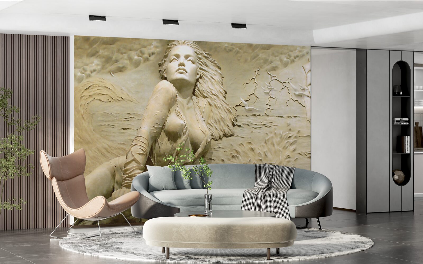 Фотошпалери поруч дівчина з розпущеним волоссям і вітрилом