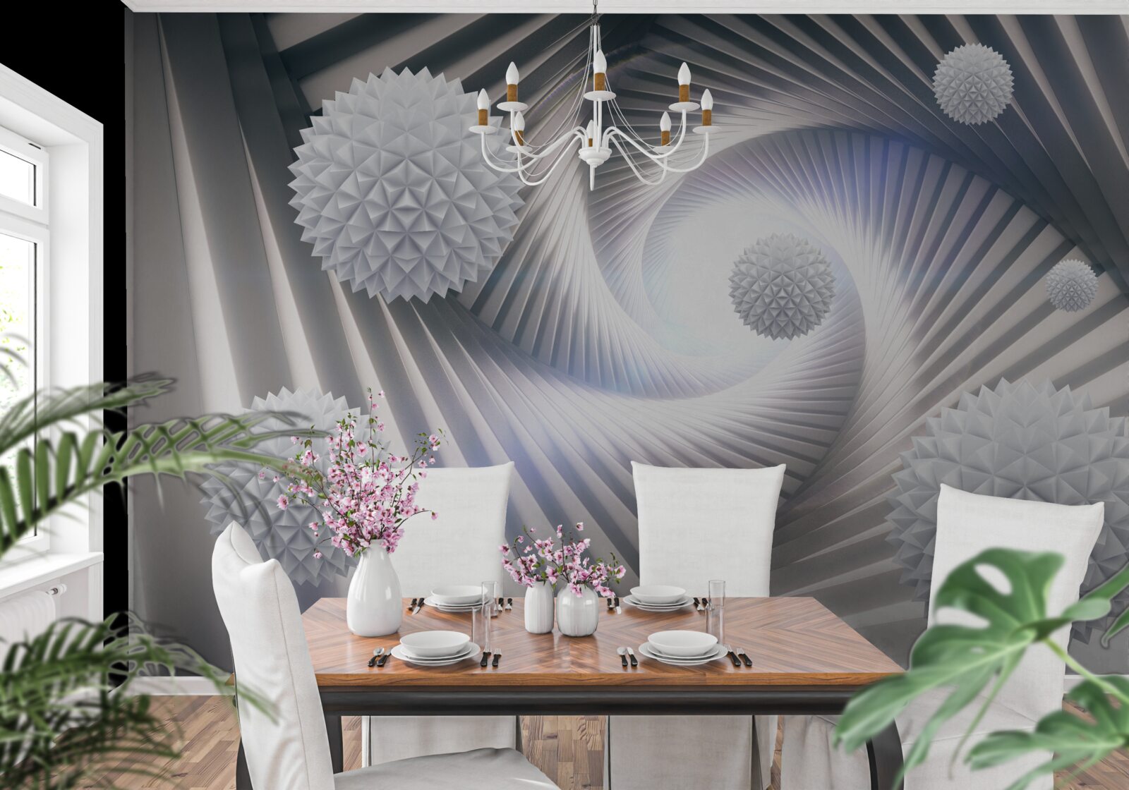 Фотошпалери білі кульки та абстрактні спіралі