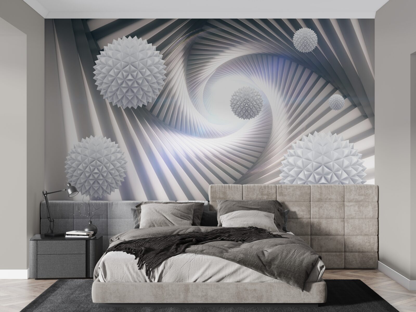 Фотошпалери білі кульки та абстрактні спіралі