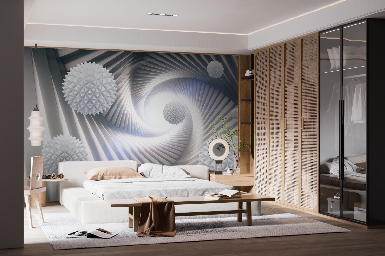 Фотошпалери білі кульки та абстрактні спіралі