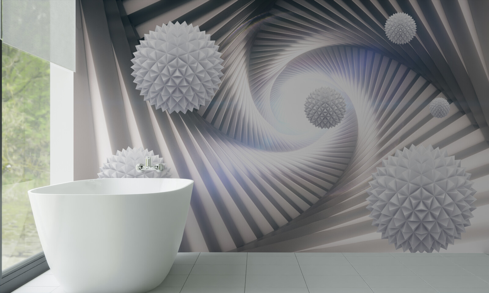 Фотошпалери білі кульки та абстрактні спіралі