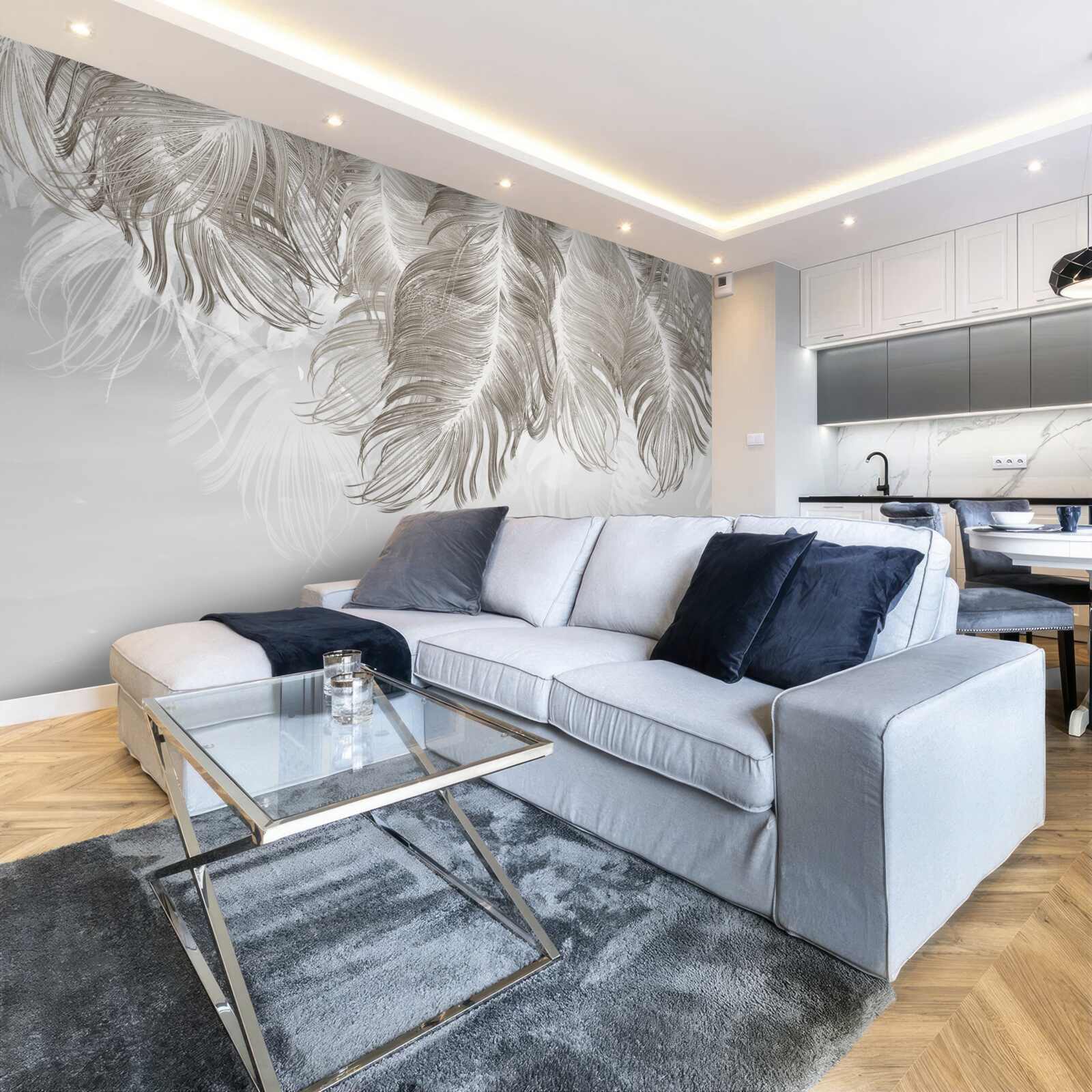 Фотошпалери пір'я, що висить у повітрі внизу