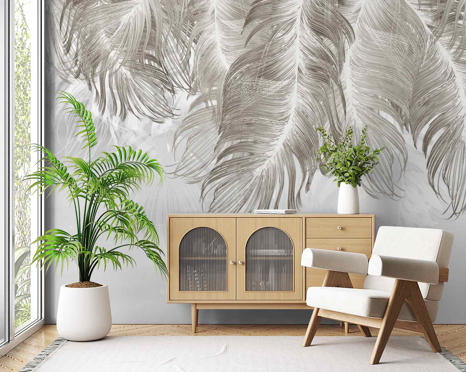 Фотошпалери пір'я, що висить у повітрі внизу