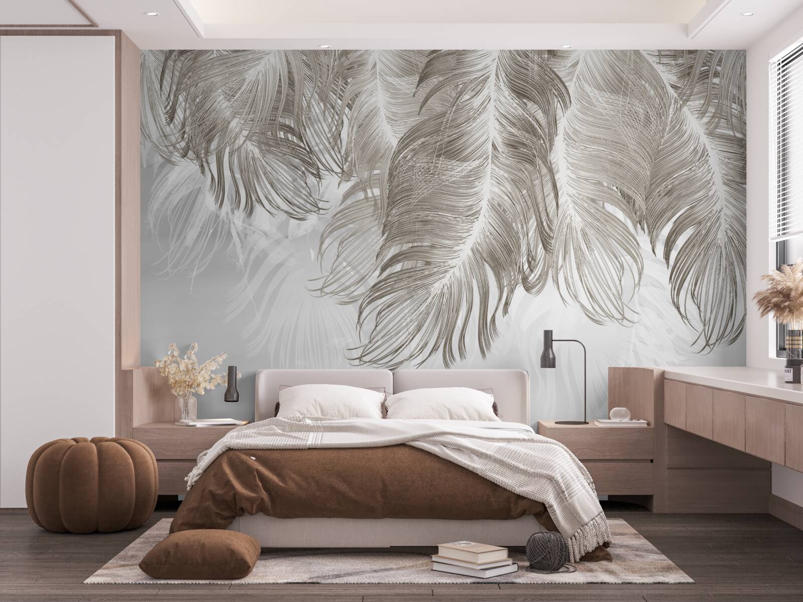 Фотошпалери пір'я, що висить у повітрі внизу