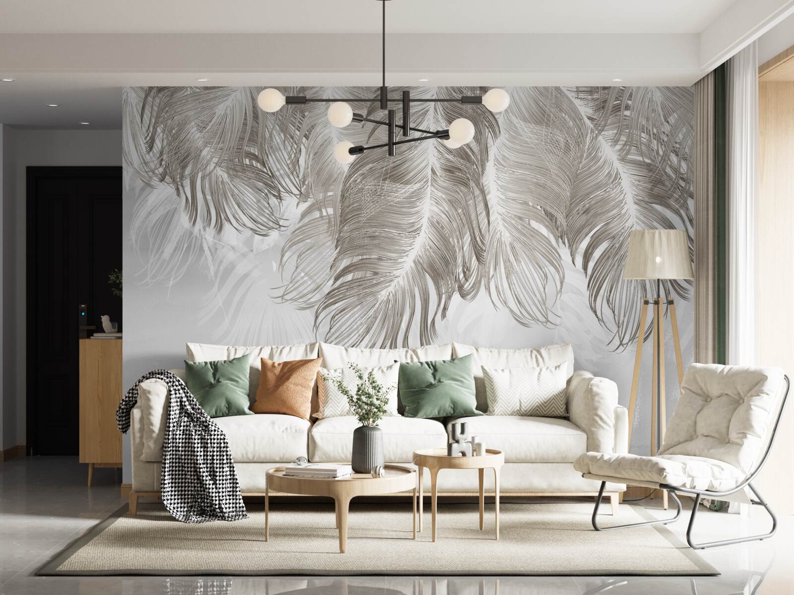 Фотошпалери пір'я, що висить у повітрі внизу